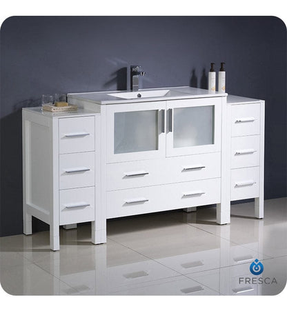 Fresca Torino 60 White Modern Bathroom Cabinets w/ Integrated Sink