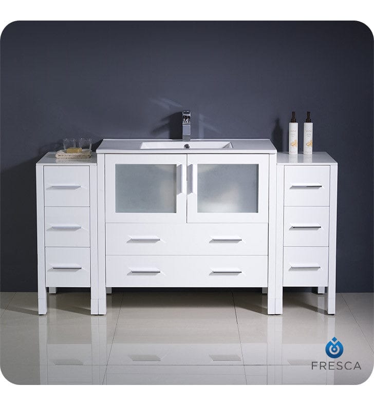 Fresca Torino 60 White Modern Bathroom Cabinets w/ Integrated Sink