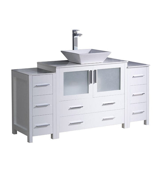 Fresca Torino 60" White Modern Bathroom Cabinets w/ Top & Vessel Sink