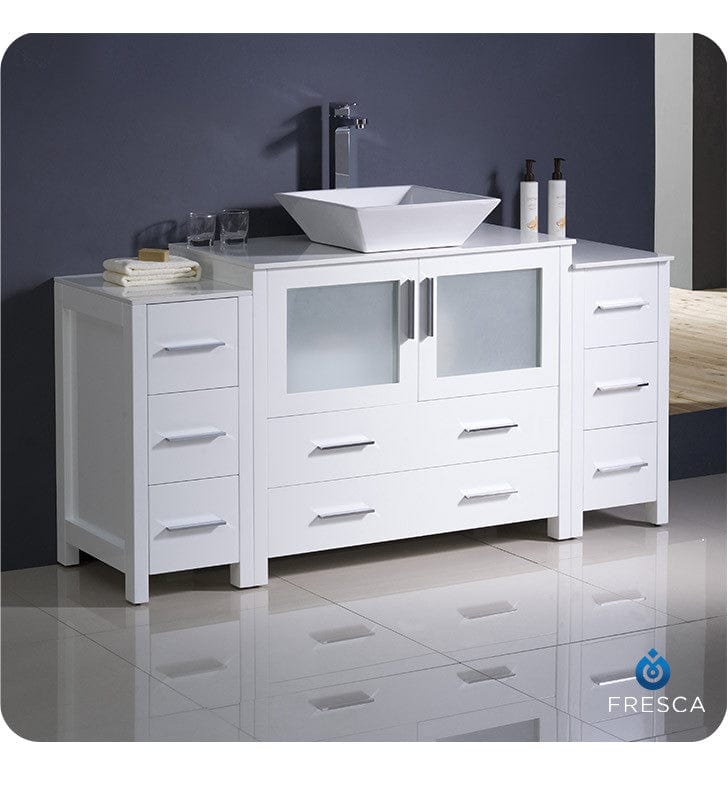 Fresca Torino 60 White Modern Bathroom Cabinets w/ Top & Vessel Sink