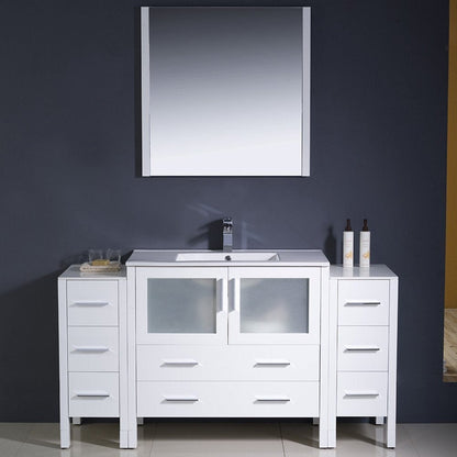 Fresca Torino 60 White Modern Bathroom Vanity w/ 2 Side Cabinets & Integrated Sink