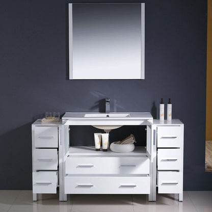 Fresca Torino 60 White Modern Bathroom Vanity w/ 2 Side Cabinets & Integrated Sink