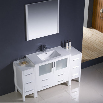 Fresca Torino 60 White Modern Bathroom Vanity w/ 2 Side Cabinets & Integrated Sink