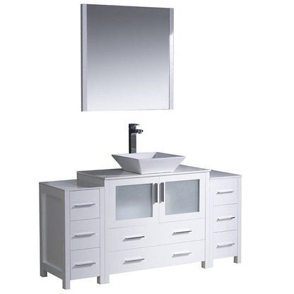 Fresca Torino 60" White Modern Bathroom Vanity w/ 2 Side Cabinets & Vessel Sink