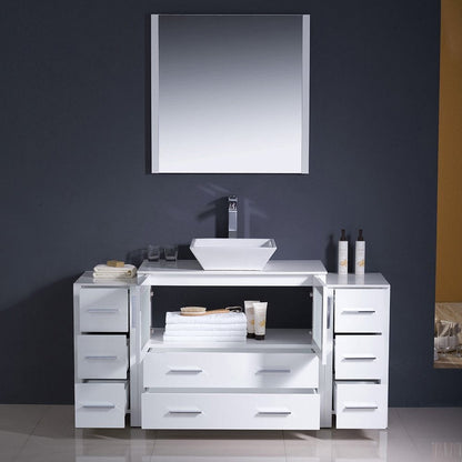 Fresca Torino 60 White Modern Bathroom Vanity w/ 2 Side Cabinets & Vessel Sink