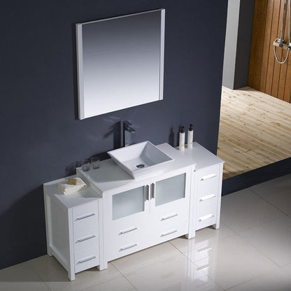 Fresca Torino 60 White Modern Bathroom Vanity w/ 2 Side Cabinets & Vessel Sink