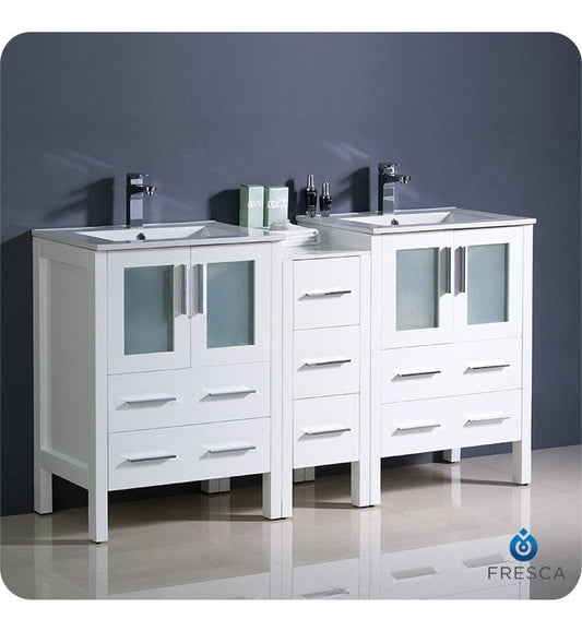 Fresca Torino 60 White Modern Double Sink Bathroom Cabinets w/ Integrated Sinks