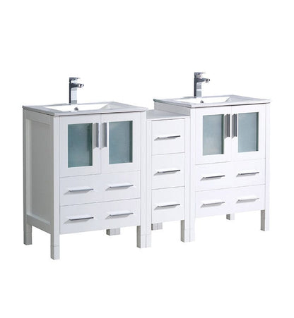 Fresca Torino 60" White Modern Double Sink Bathroom Cabinets w/ Integrated Sinks