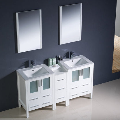 Fresca Torino 60 White Modern Double Sink Bathroom Vanity w/ Side Cabinet & Integrated Sinks