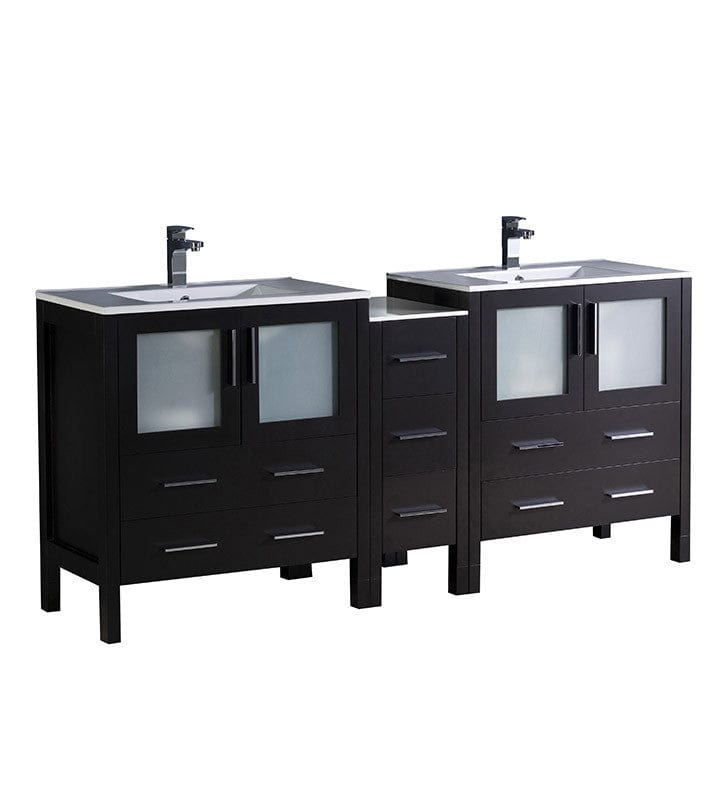 Fresca Torino 72" Espresso Modern Double Sink Bathroom Cabinets w/ Integrated Sinks