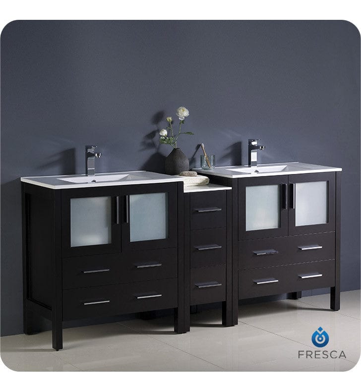 Fresca Torino 72 Espresso Modern Double Sink Bathroom Cabinets w/ Integrated Sinks
