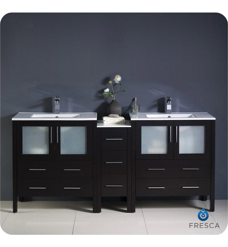 Fresca Torino 72 Espresso Modern Double Sink Bathroom Cabinets w/ Integrated Sinks