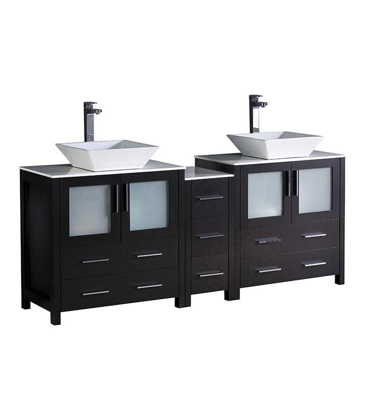 Fresca Torino 72" Espresso Modern Double Sink Bathroom Cabinets w/ Tops & Vessel Sinks