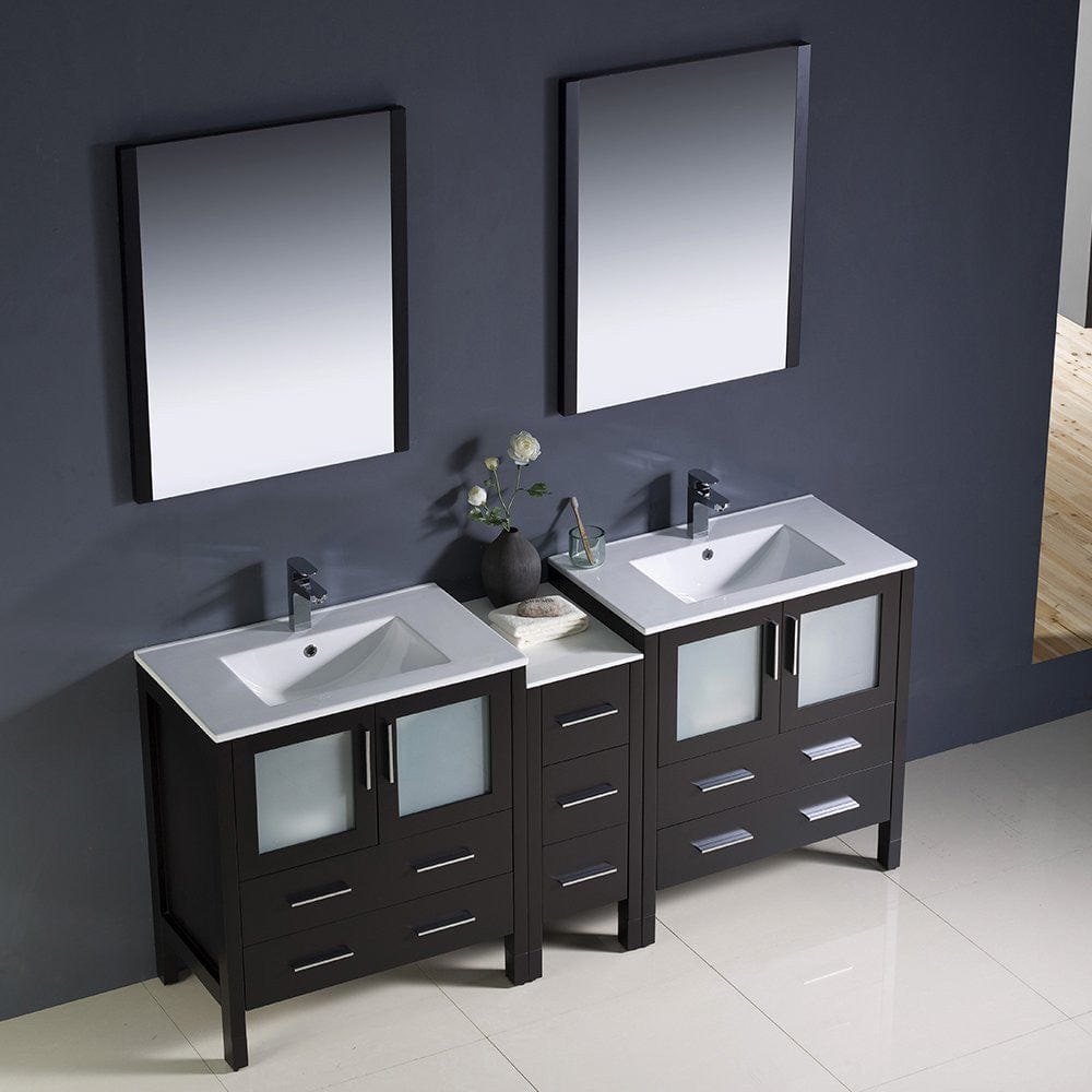 Fresca Torino 72 Espresso Modern Double Sink Bathroom Vanity w/ Side Cabinet & Integrated Sinks