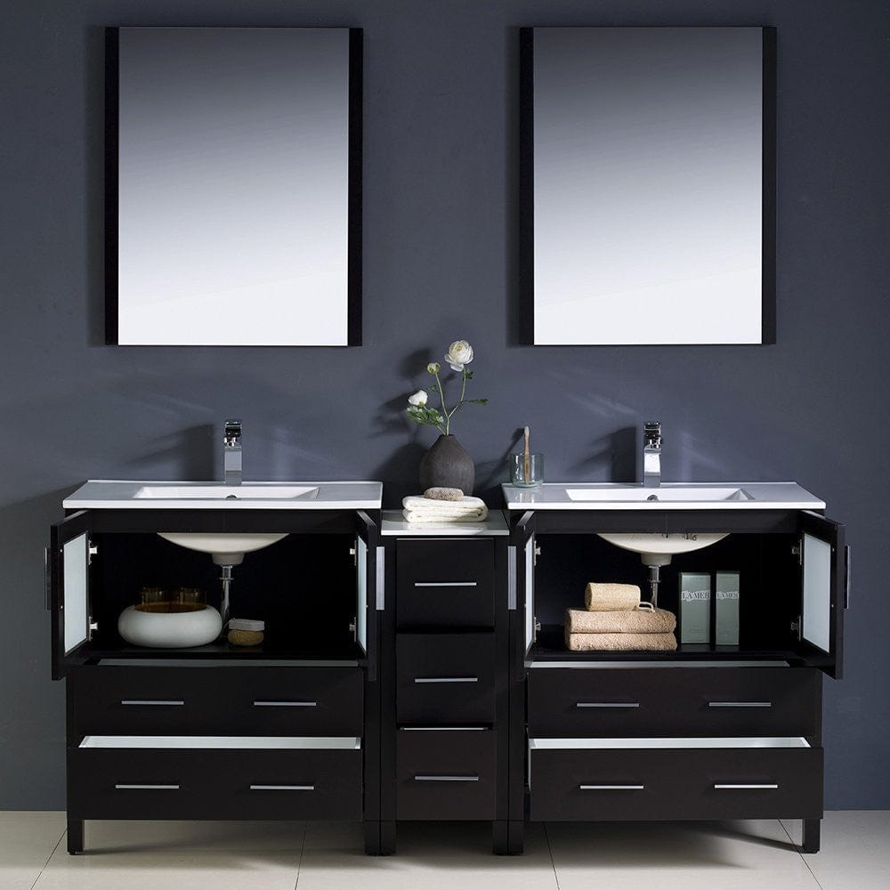 Fresca Torino 72 Espresso Modern Double Sink Bathroom Vanity w/ Side Cabinet & Integrated Sinks