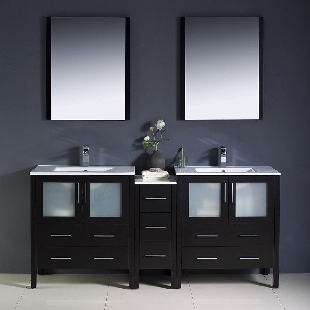 Fresca Torino 72 Espresso Modern Double Sink Bathroom Vanity w/ Side Cabinet & Integrated Sinks