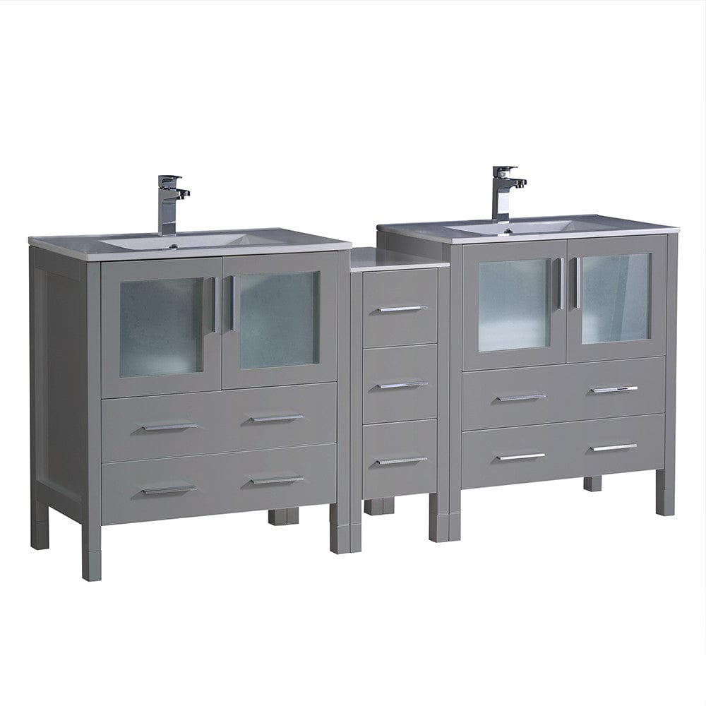 Fresca Torino 72" Gray Modern Double Sink Bathroom Cabinets w/ Integrated Sinks