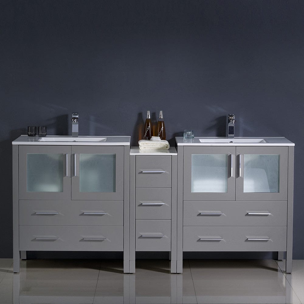 Fresca Torino 72 Gray Modern Double Sink Bathroom Cabinets w/ Integrated Sinks