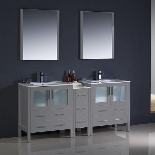 Fresca Torino 72 Gray Modern Double Sink Bathroom Vanity w/ Side Cabinet & Integrated Sinks