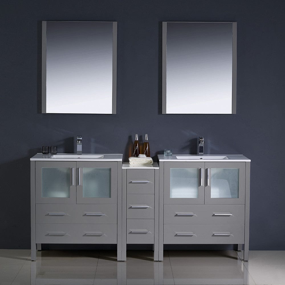 Fresca Torino 72 Gray Modern Double Sink Bathroom Vanity w/ Side Cabinet & Integrated Sinks