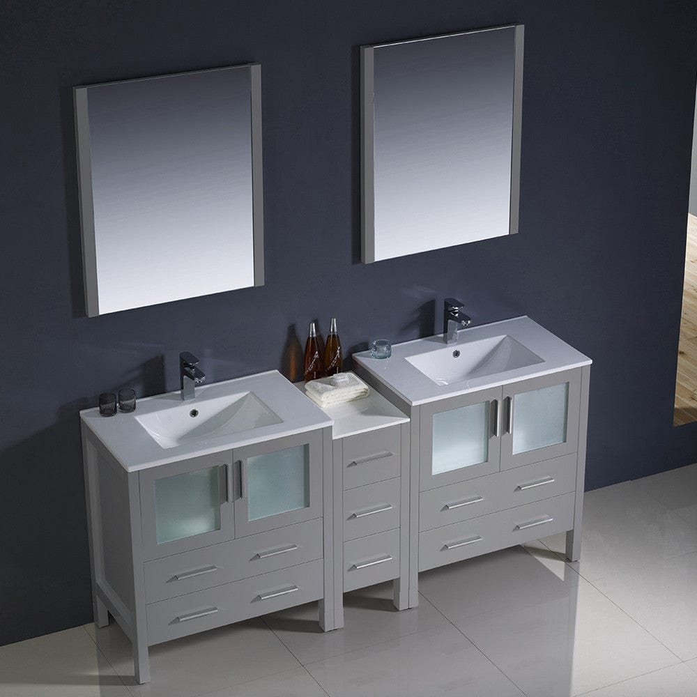 Fresca Torino 72 Gray Modern Double Sink Bathroom Vanity w/ Side Cabinet & Integrated Sinks