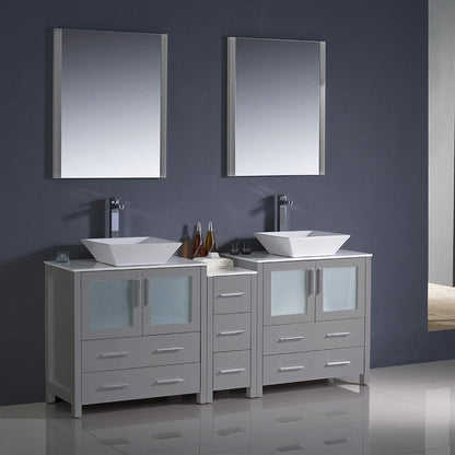 Fresca Torino 72 Gray Modern Double Sink Bathroom Vanity w/ Side Cabinet & Vessel Sinks