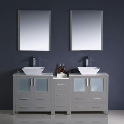 Fresca Torino 72 Gray Modern Double Sink Bathroom Vanity w/ Side Cabinet & Vessel Sinks