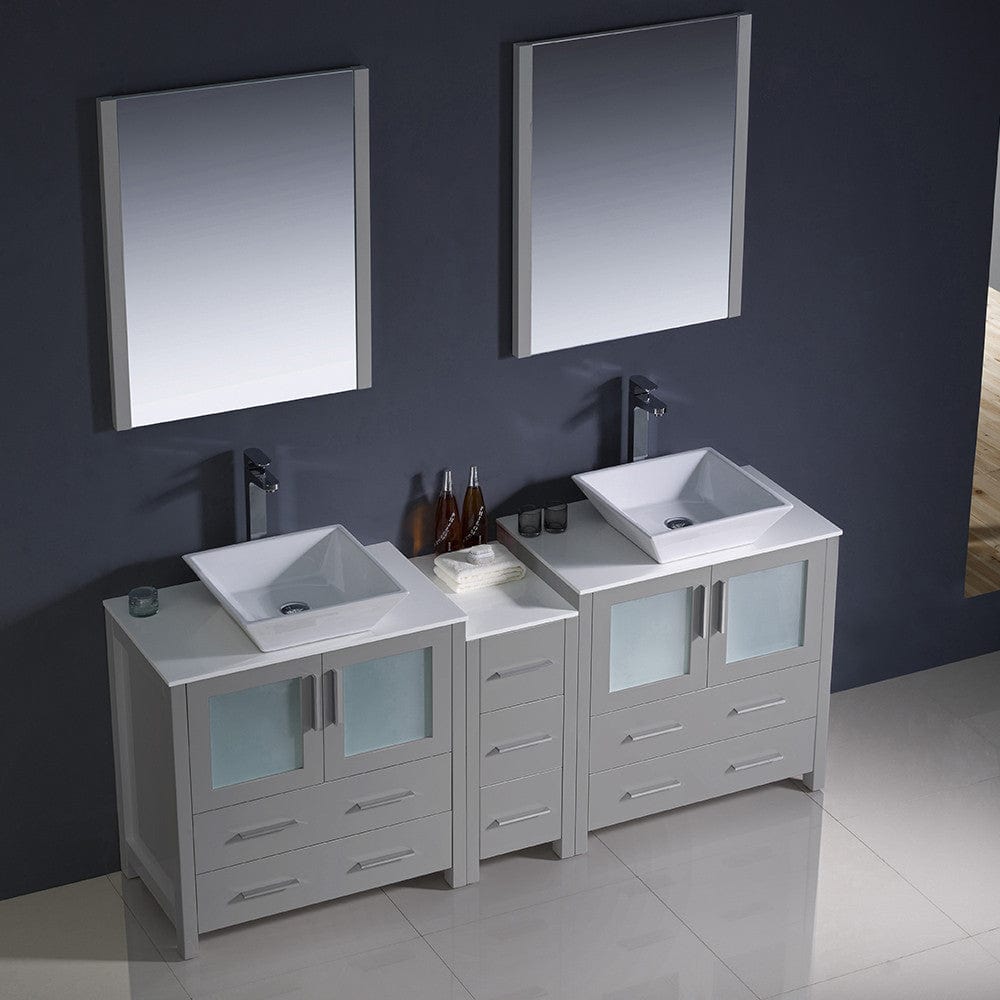 Fresca Torino 72 Gray Modern Double Sink Bathroom Vanity w/ Side Cabinet & Vessel Sinks