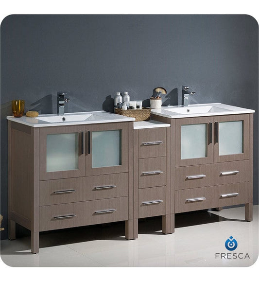 Fresca Torino 72 Gray Oak Modern Double Sink Bathroom Cabinets w/ Integrated Sinks