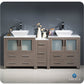 Fresca Torino 72 Gray Oak Modern Double Sink Bathroom Cabinets w/ Tops & Vessel Sinks