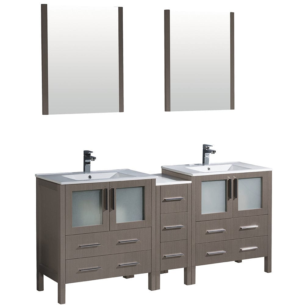 Fresca Torino 72" Gray Oak Modern Double Sink Bathroom Vanity w/ Side Cabinet & Integrated Sinks