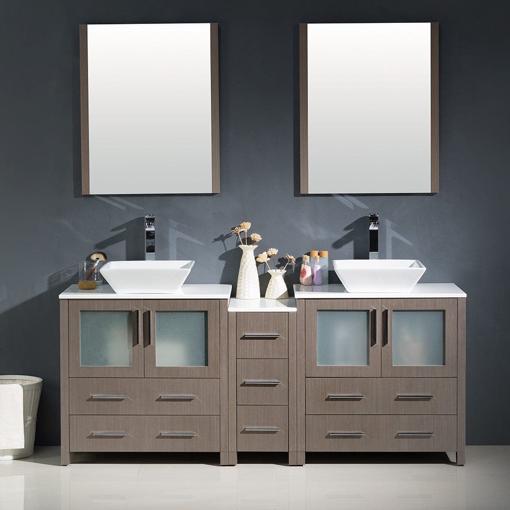 Fresca Torino 72 Gray Oak Modern Double Sink Bathroom Vanity w/ Side Cabinet & Vessel Sinks