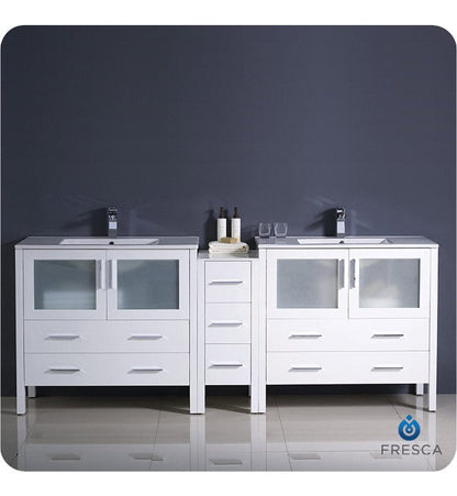 Fresca Torino 72 White Modern Double Sink Bathroom Cabinets w/ Integrated Sinks