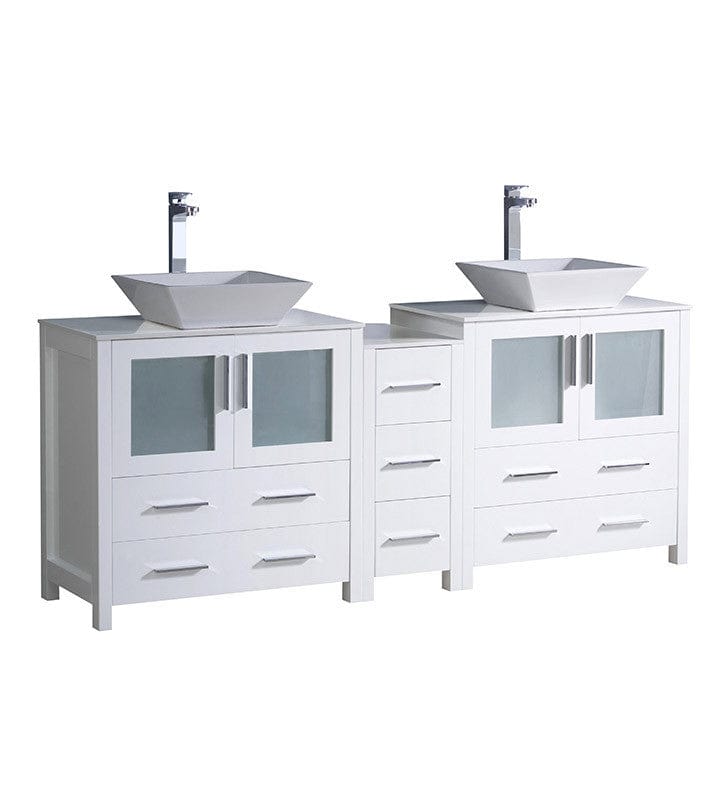 Fresca Torino 72" White Modern Double Sink Bathroom Cabinets w/ Tops & Vessel Sinks