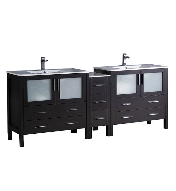 Fresca Torino 84" Espresso Modern Double Sink Bathroom Cabinets w/ Integrated Sinks