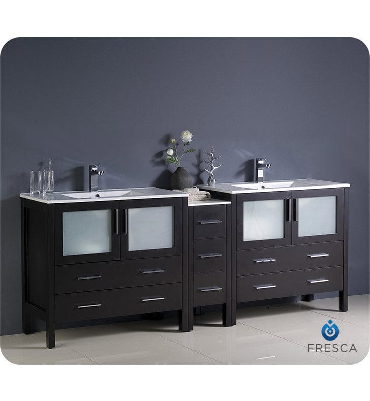 Fresca Torino 84 Espresso Modern Double Sink Bathroom Cabinets w/ Integrated Sinks