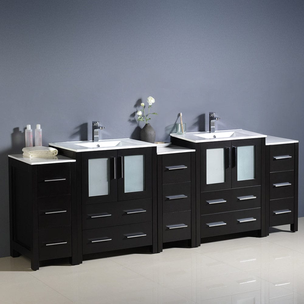 Fresca Torino 84 Espresso Modern Double Sink Bathroom Cabinets w/ Integrated Sinks