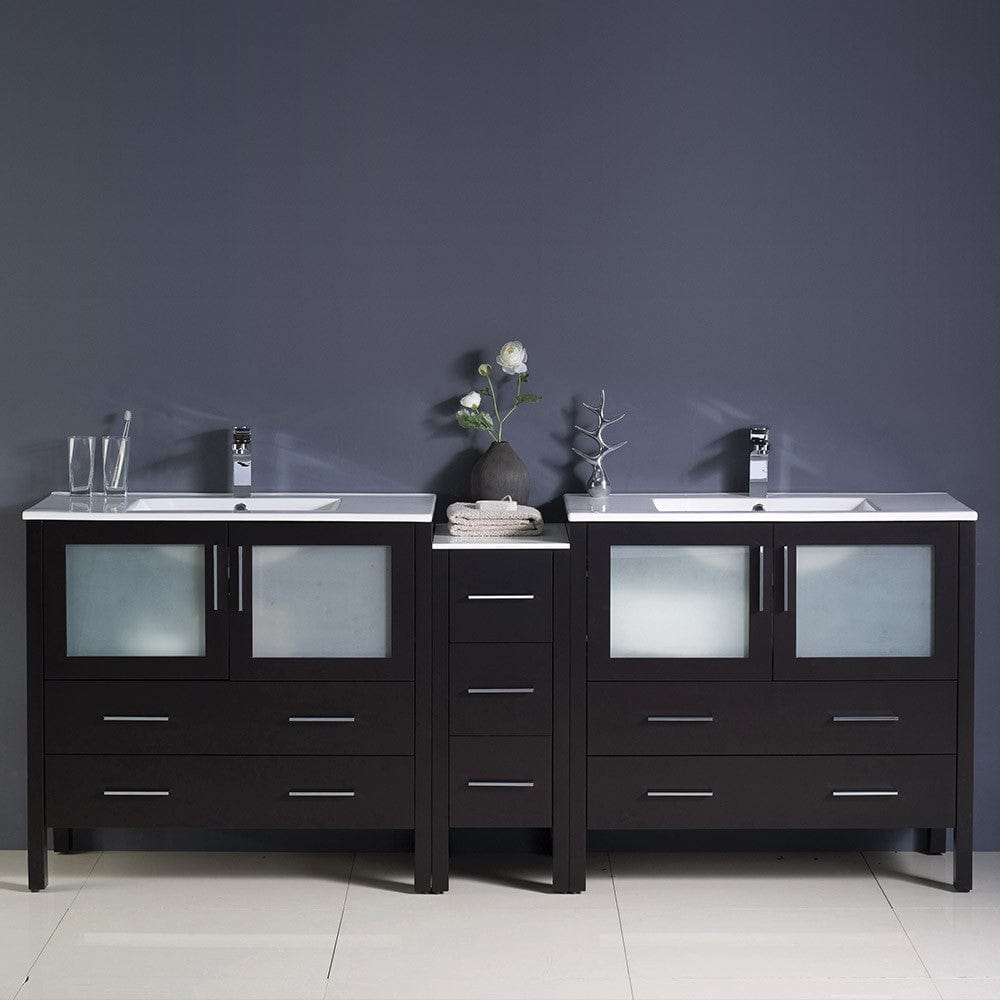 Fresca Torino 84 Espresso Modern Double Sink Bathroom Cabinets w/ Integrated Sinks