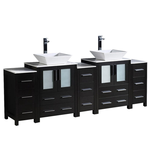 Fresca Torino 84 Espresso Modern Double Sink Bathroom Cabinets w/ Tops & Vessel Sinks