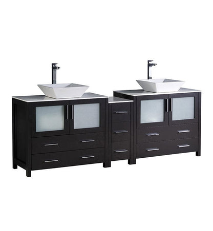 Fresca Torino 84" Espresso Modern Double Sink Bathroom Cabinets w/ Tops & Vessel Sinks