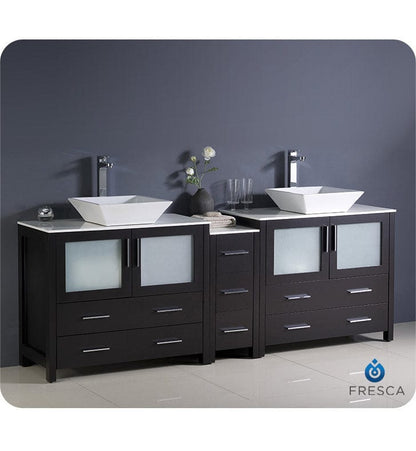 Fresca Torino 84 Espresso Modern Double Sink Bathroom Cabinets w/ Tops & Vessel Sinks