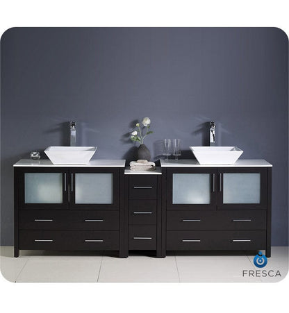 Fresca Torino 84 Espresso Modern Double Sink Bathroom Cabinets w/ Tops & Vessel Sinks