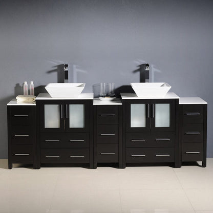 Fresca Torino 84 Espresso Modern Double Sink Bathroom Cabinets w/ Tops & Vessel Sinks