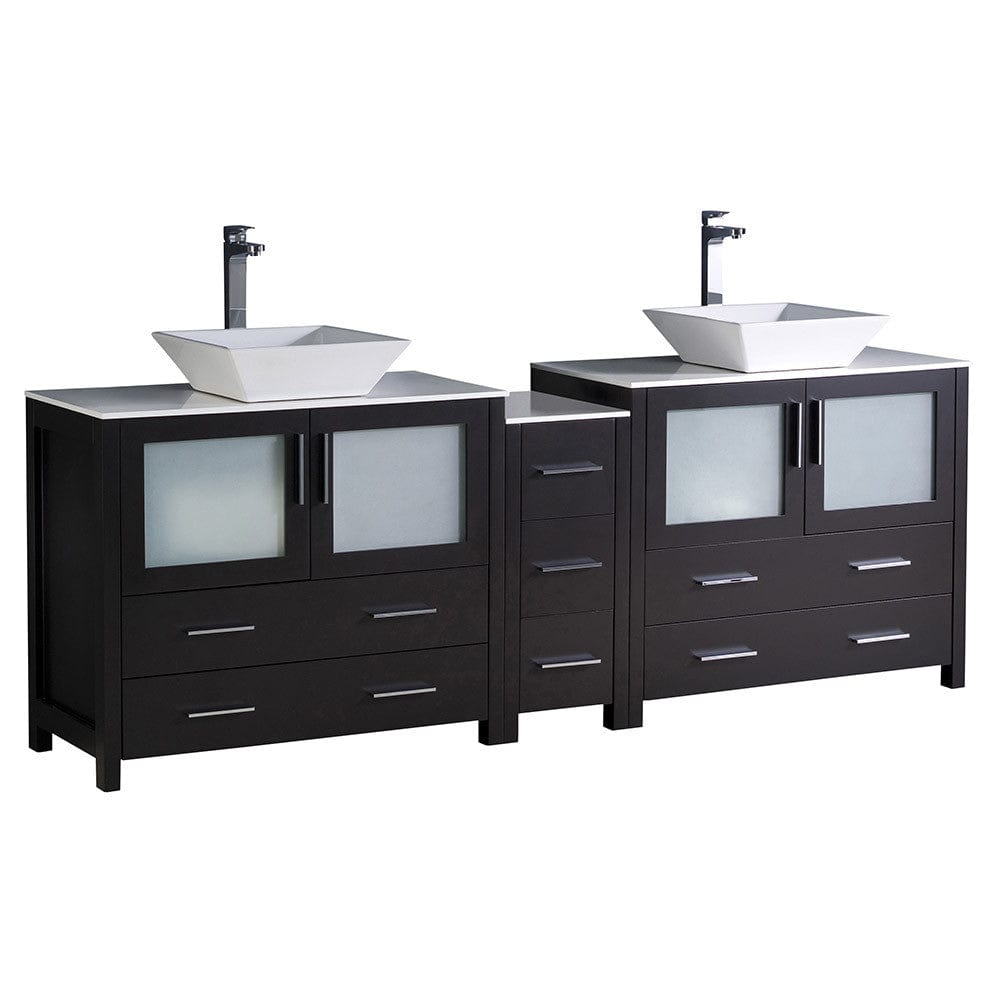 Fresca Torino 84 Espresso Modern Double Sink Bathroom Cabinets w/ Tops & Vessel Sinks