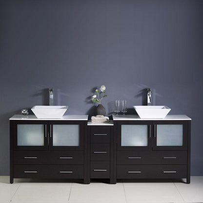 Fresca Torino 84 Espresso Modern Double Sink Bathroom Cabinets w/ Tops & Vessel Sinks