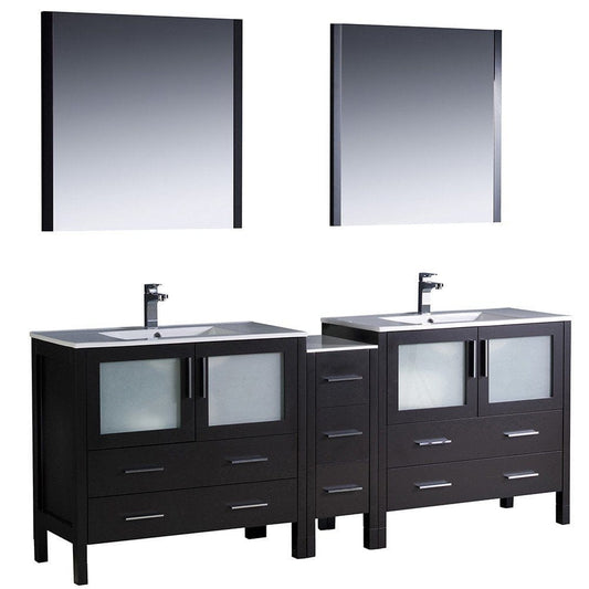 Fresca Torino 84 Espresso Modern Double Sink Bathroom Vanity w/ Side Cabinet & Integrated Sinks