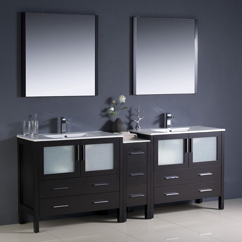 Fresca Torino 84 Espresso Modern Double Sink Bathroom Vanity w/ Side Cabinet & Integrated Sinks