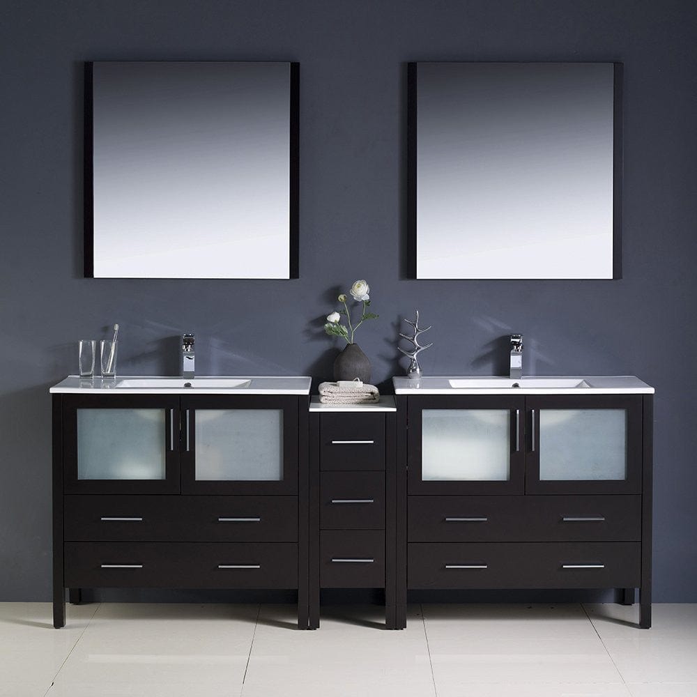 Fresca Torino 84 Espresso Modern Double Sink Bathroom Vanity w/ Side Cabinet & Integrated Sinks