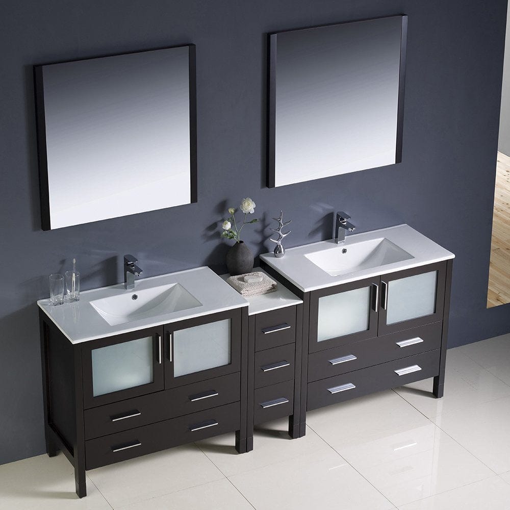 Fresca Torino 84 Espresso Modern Double Sink Bathroom Vanity w/ Side Cabinet & Integrated Sinks