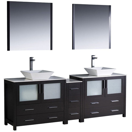 Fresca Torino 84" Espresso Modern Double Sink Bathroom Vanity w/ Side Cabinet & Vessel Sinks